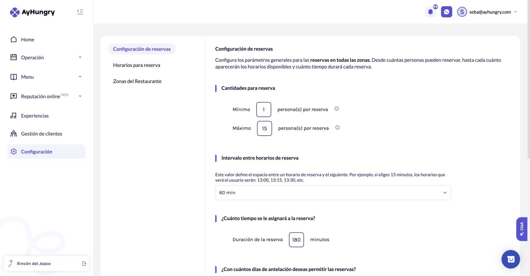 Parte superior de las reglas generales de reservas; el formulario continúa hacia abajo.